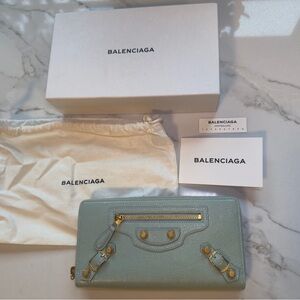 NWT Balenciaga Vert D'eau Leather City Zip Around Wallet